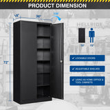 Fesbos Metal Storage Cabinet-72” Black Tall Steel File Cabinets with Lockable Doors and Adjustable Shelves-Black Steel Storage Cabinet for Kitchen, Office, Garage Fesbos