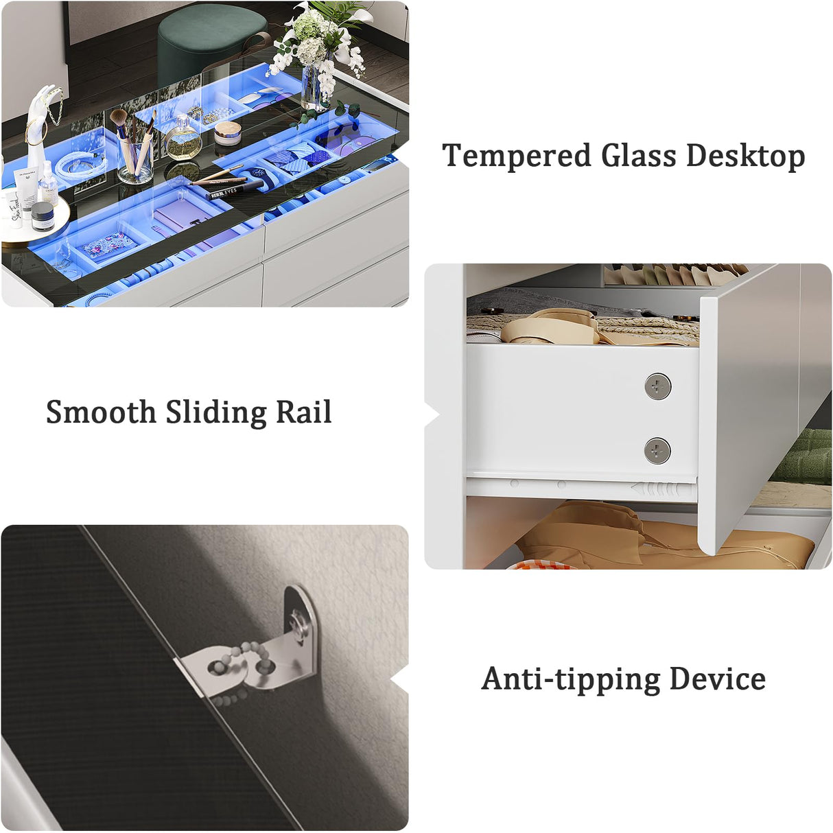 LIVAUVEAD Closet Island with Drawers, 16 Drawers Wardrobe Closet with Glass Top and LED Light，White Island Dresser with Jewelry Organizer for Bedroom & Cloakroom LIVAUVEAD