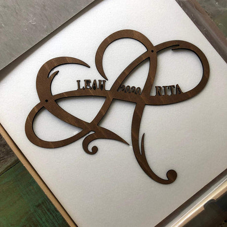 Personalized Infinity Symbol Custom Wood Wedding Sign Couple Names Established Year Heart Sign Wooden Love Heart Shape Wedding Gift Wall Hanging Door FranJohnsonHouse