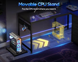 MOTPK L Shaped Gaming Desk with Shelf & 4 Drawers, 43" Reversible Computer Desk with LED Light, Home Office Table with Hutch and Hook, Black MOTPK