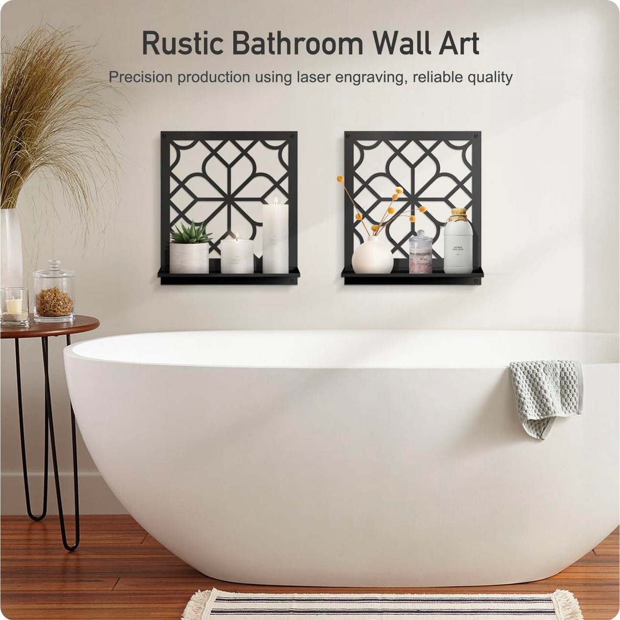 Black Metal Wall Art Holder Set of 2, Black Farmhouse Home Wall Decor, Minimalist Rustic Wall Art, Aesthetics Wall Candle Holder for Living Room Bedroom Bathroom (11.8 x 13 in) Sokurdeg