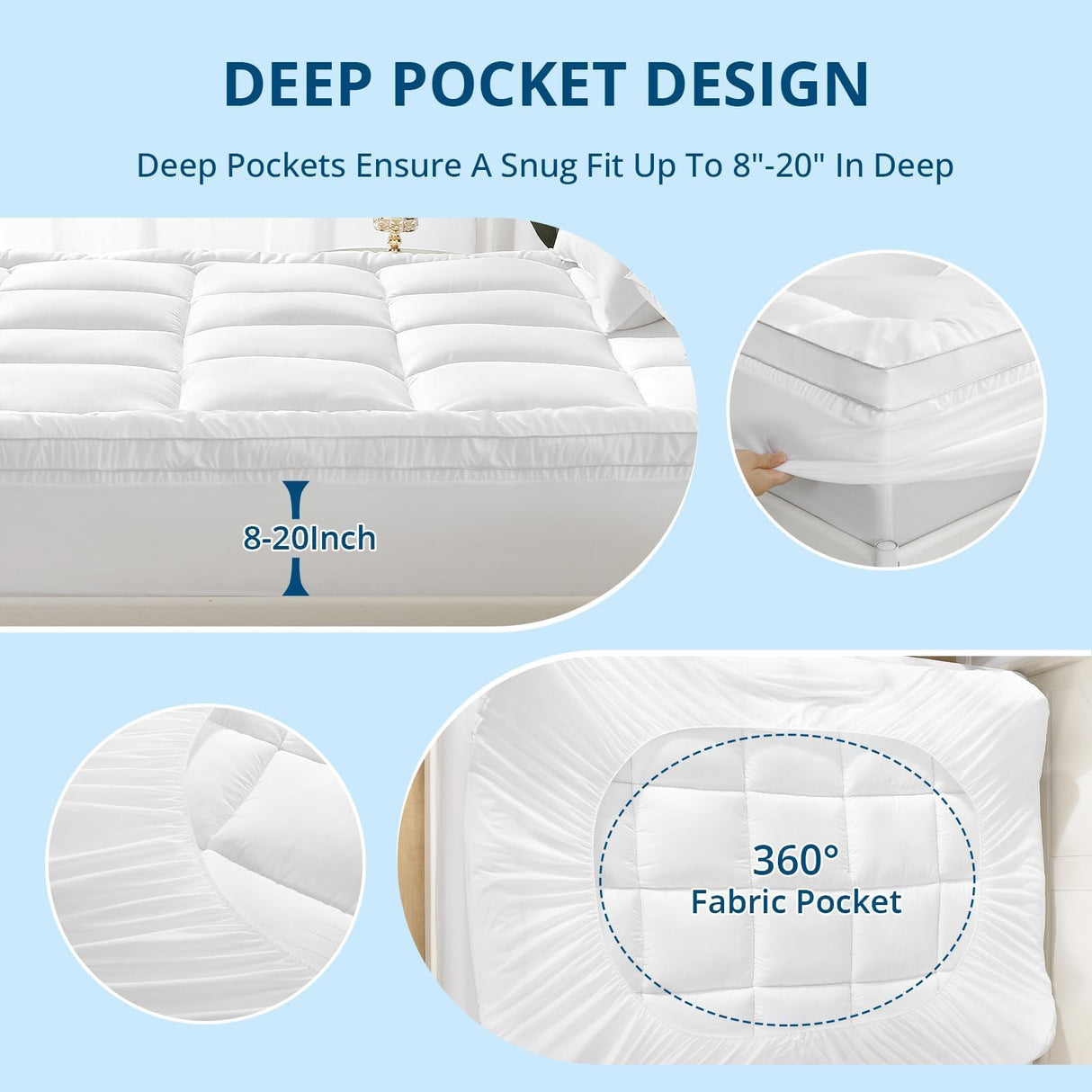 YUGYVOB Mattress Pad Extra Thick, Cooling, and Breathable Twin Mattress Topper 8-21" Deep Pocket Soft Down Alternative Fill YUGYVOB