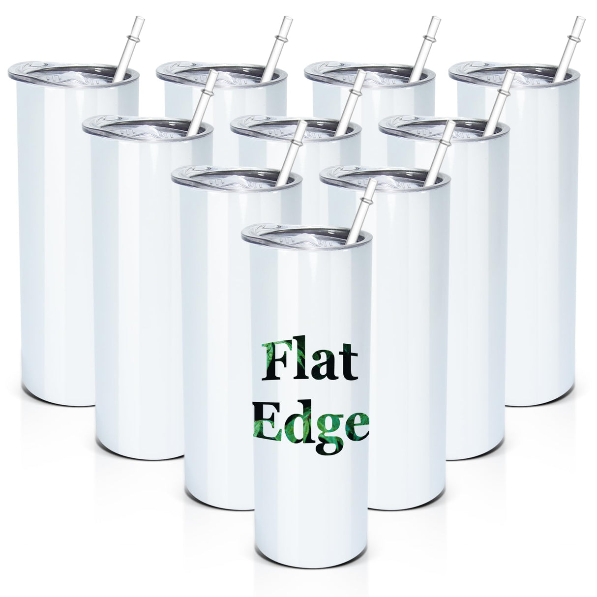 AGH 10pcs 20oz Sublimation Tumblers Bulk With Flat Edge, 20 oz Sublimation Tumbler Blank, Skinny Straight Stainless Steel Blanks Cups with Individual Box, Plastic Straw for Coffee, Drinks, DIY, Crafte AGH