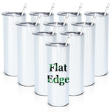 AGH 10pcs 20oz Sublimation Tumblers Bulk With Flat Edge, 20 oz Sublimation Tumbler Blank, Skinny Straight Stainless Steel Blanks Cups with Individual Box, Plastic Straw for Coffee, Drinks, DIY, Crafte AGH