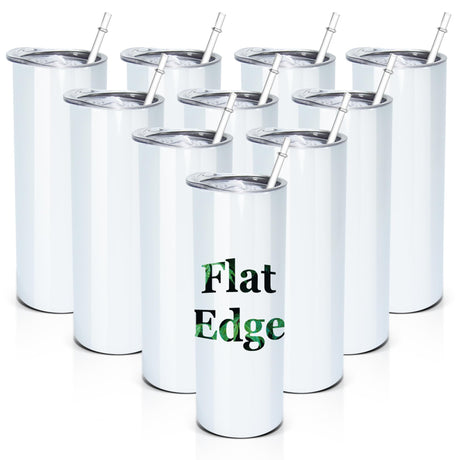 AGH 10pcs 20oz Sublimation Tumblers Bulk With Flat Edge, 20 oz Sublimation Tumbler Blank, Skinny Straight Stainless Steel Blanks Cups with Individual Box, Plastic Straw for Coffee, Drinks, DIY, Crafte AGH