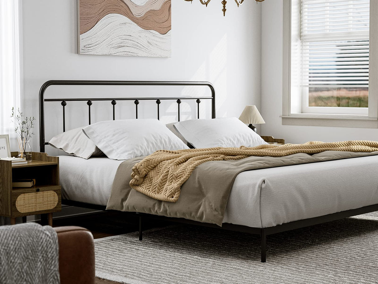 IKIFLY Metal King Size Headboard, Adjustable Height, Farmhouse Victorian Style, Easy Assembly, Steel Headboard Only for Bedroom, Black IKIFLY