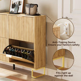 DAMCROP Fluted Shoe Cabinet Storage with 4 Flip Drawers, Wood Narrow Hidden Shoe Cabinet with Metal Legs & Adjustable Shelf for Entryway, Freestanding Slim Shoe Rack Organizer for Hallway Living Room DAMCROP