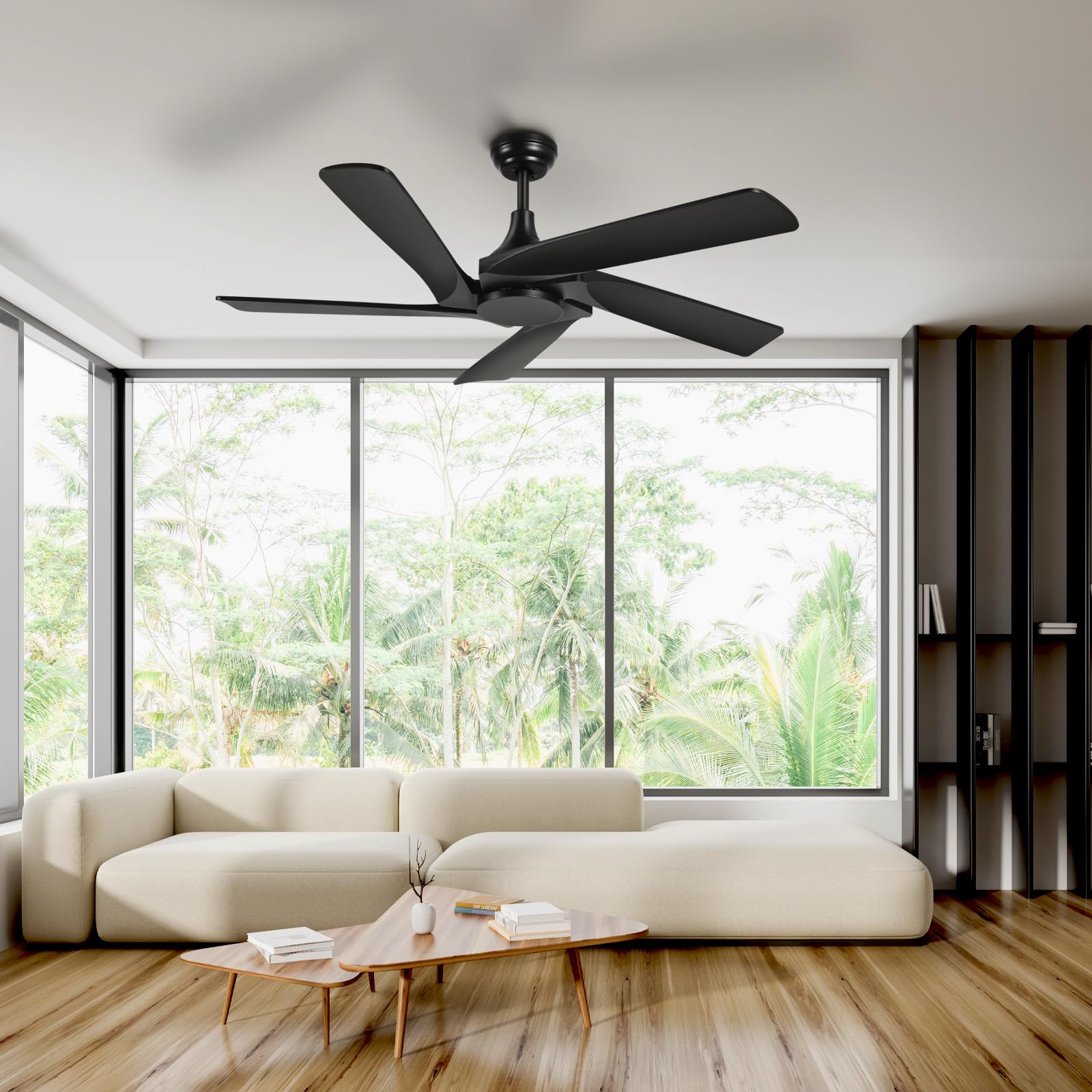 YITAHOME 52 Inch Black Ceiling Fan without Light, Solid Wood Blades Modern Ceiling Fan with Remote, Ceiling Fans with Reversible DC Motor For Indoor Outdoor, Memory Function - WoodArtSupply