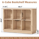 Joaxswe 6 Cube Storage Book Shelf, 40" Wide Low Horizontal Bookcase with Curved Edge, Floor Standing 2-Tier Wooden Bookshelf with Base, Modern Short Book Case for Bedroom, Study, Entryway, Natural Oak Joaxswe