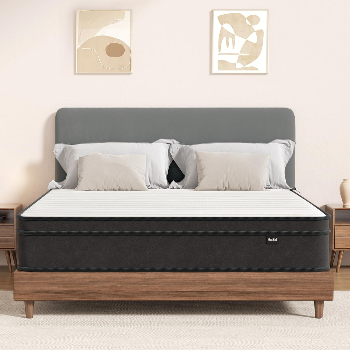 Hotkid,Queen Mattress,10 Inch High Density Foam Hybrid Mattresses in a Box with Individual Pocket Spring,Queen Size mattresses,Breathable Supportive and Pressure Relief,Guest and Kids Bedroom (Queen) Hotkid