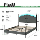 AMERLIFE Upholstered Full Size Bed Frame with 51.2" Tall Headboard, Metal Four Poster LED Beds for Bedroom, Easy Assembly, Wooden Slats, Dark Grey AMERLIFE