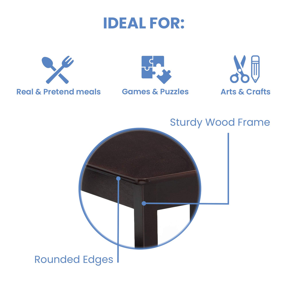 Delta Children MySize Kids Wood Table and Chair Set (2 Chairs Included) - Ideal for Arts & Crafts, Snack Time, Homework & More - Greenguard Gold Certified, Dark Chocolate, 3 Piece Set Delta Children