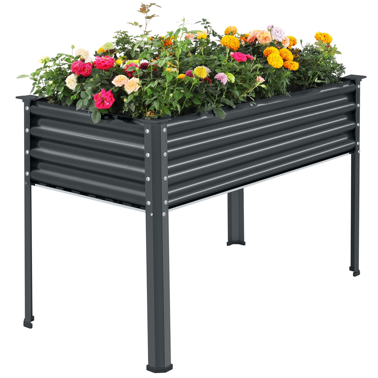 Land Guard Galvanized Raised Garden Bed with Legs, 48×24×32in Large Metal Elevated Raised Planter Box with Drainage Holes for Backyard, Patio, Balcony, 400lb Capacity(Grey)…… Land Guard