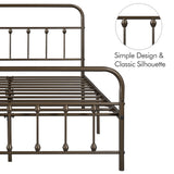 Yaheetech Classic Metal Platform Bed Frame Mattress Foundation with Victorian Style Iron-Art Headboard/Footboard/Under Bed Storage/No Box Spring Needed/Queen Size Bronze Yaheetech