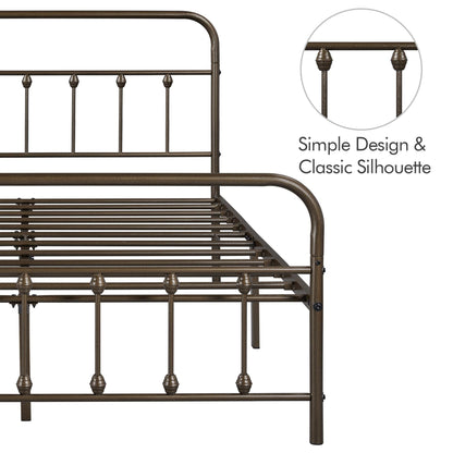 Yaheetech Classic Metal Platform Bed Frame Mattress Foundation with Victorian Style Iron-Art Headboard/Footboard/Under Bed Storage/No Box Spring Needed/Queen Size Bronze