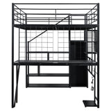 MERITLINE Full Gaming Loft Bed with Desk and Storage Wardrobe& LED RGB,Metal Gaming Bed with Stairs and Storage Case,for Adults Teens (Black) MERITLINE