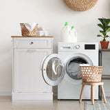 Spurgehom 13 Gallons Tilt Out Trash Cabinet Kitchen Waste Bins Free Standing Laundry Hamper Recycling Cabinet Trash Can Holder with Hideaway Drawer Pet Proof Trash Can for Living Room, White Spurgehom