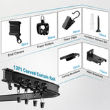 KOLAKO Ceiling Curtain Track, Flexible Bendable Curtain Rails Ceiling Wall Mount 12Ft Curved Sliding Curtain Track System, Room Divider, Black Ceiling Track Set for Shower Rv KOLAKO