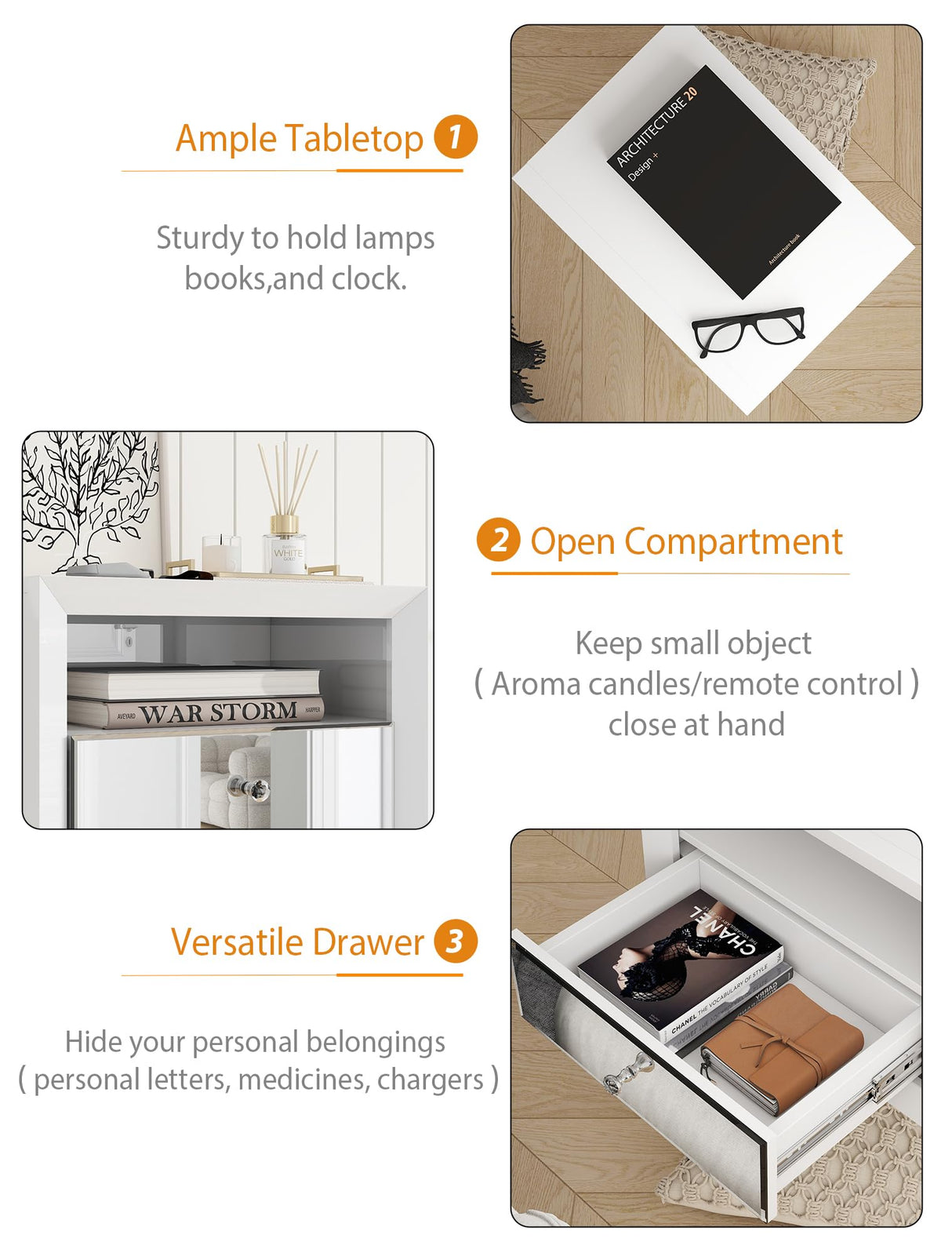 blingworld Floating Nightstand Mirrored, White Wall Mounted Night Stand with Mirrored Storage Drawer Premium Quality Floating End Table blingworld