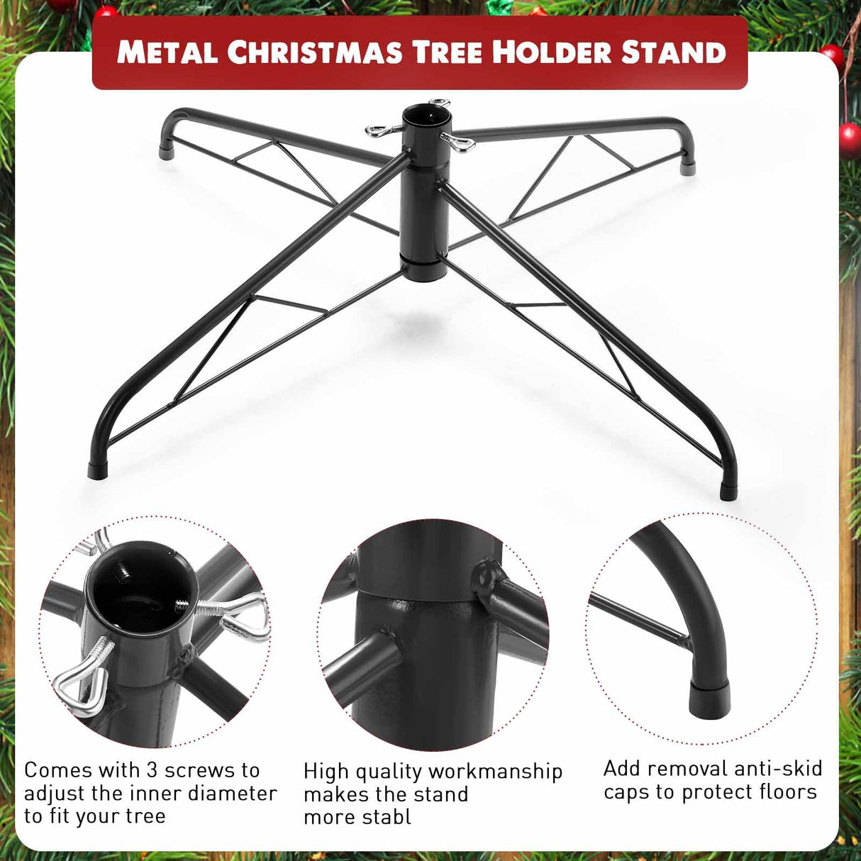 Roowest Christmas Tree Stand Replacement Artificial Xmas Tree Base Folding Rotating Metal Tree Stand Holder for Christmas Tree(32 Inch,Green) Roowest