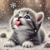 Animal Cat Diamond Art Kits for Adults,DIY Round Full Drill Diamond Painting Kits for Beginners Gem Art Winter Cat,5D Diamond Dots Painting with Diamond Arts and Crafts Wall Decor 13.8 x 13.8inch GEMFAMILY