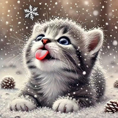 Animal Cat Diamond Art Kits for Adults,DIY Round Full Drill Diamond Painting Kits for Beginners Gem Art Winter Cat,5D Diamond Dots Painting with Diamond Arts and Crafts Wall Decor 13.8 x 13.8inch GEMFAMILY