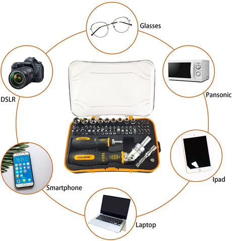 TOOLMAK 61pcs Ratcheting Screwdriver Set,Socket Set,Precision Screwdriver Bit Set with Rotatable Ratchet Handles ＆ Storage Case,Household Repair Tool Kits for Bike Watches and glasses,phones etc... TOOLMAK