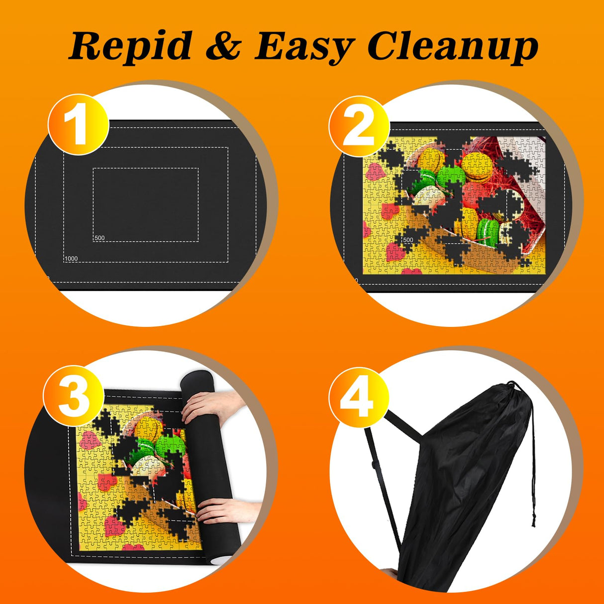 CHODEYE Premium Rubber Jigsaw Puzzle Mat, Roll Up, Saver Pad 46” x 26” Portable Up to 1500 Pieces with Non-Slip Rubber Bottom and Smooth Polyester Top + Storage Bag, 6 Colorful Trays, Rolling Tube CHODEYE