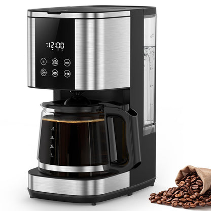 Electactic 10-Cup Drip Coffee Maker, 24-Hour Programmable Coffee Brewer, Touch Screen, Coffee Strength Control, Reusable Filter, Coffee Pot, Energy Saving Auto Shut Off