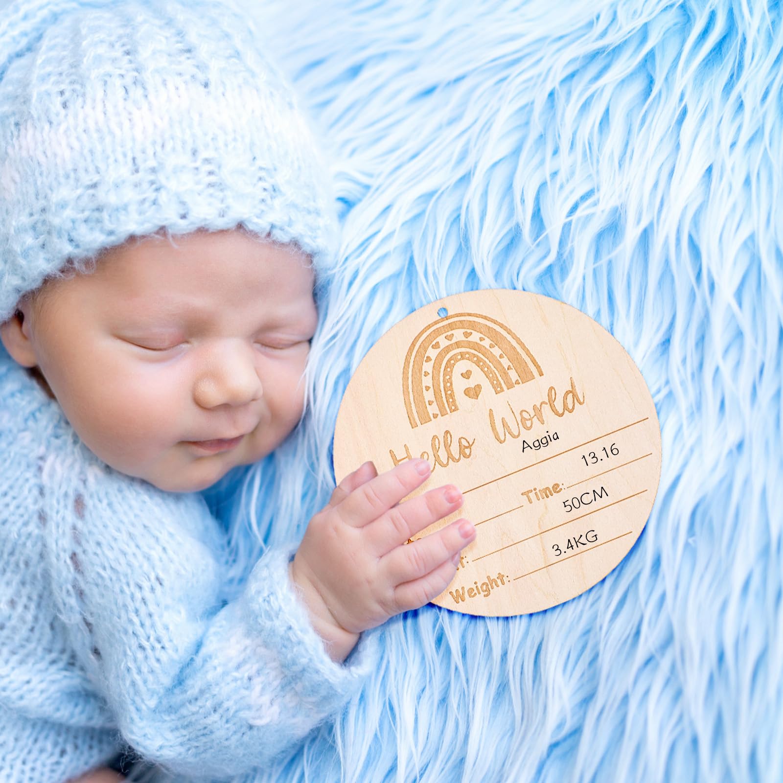 Newborn Announcement Sign, Newborn Name Sign, Double-Sided Wooden Baby Name Sign for Baby Hand and Footprints, Baby Announcement Sign for New Baby - WoodArtSupply