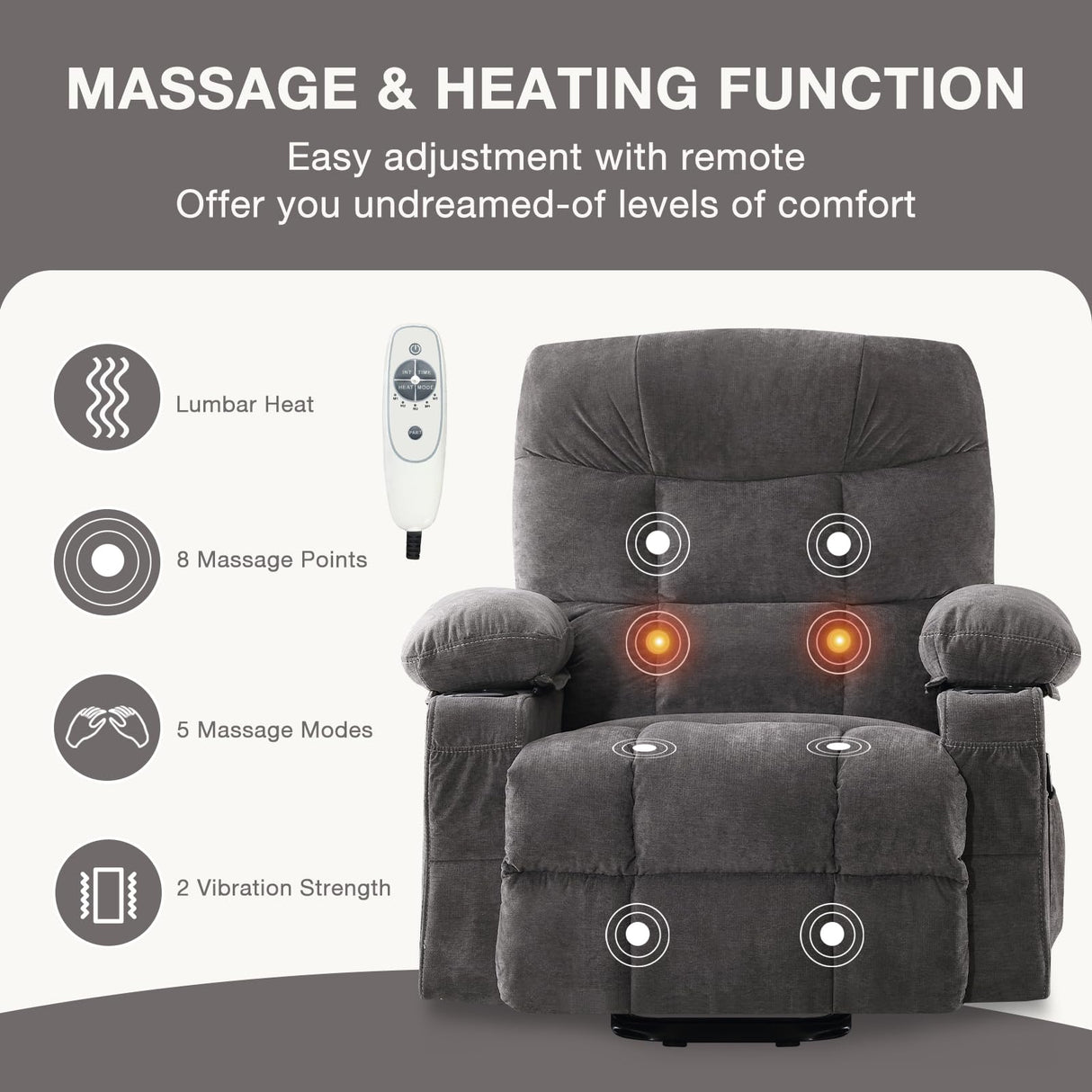 BOSMILLER Power Lift Recliner Chair for Elderly with Heat and Vibration Massage,Electric Recliner with USB Charging Port for Living Room, Infinite Position, Side Pocket BOSMILLER