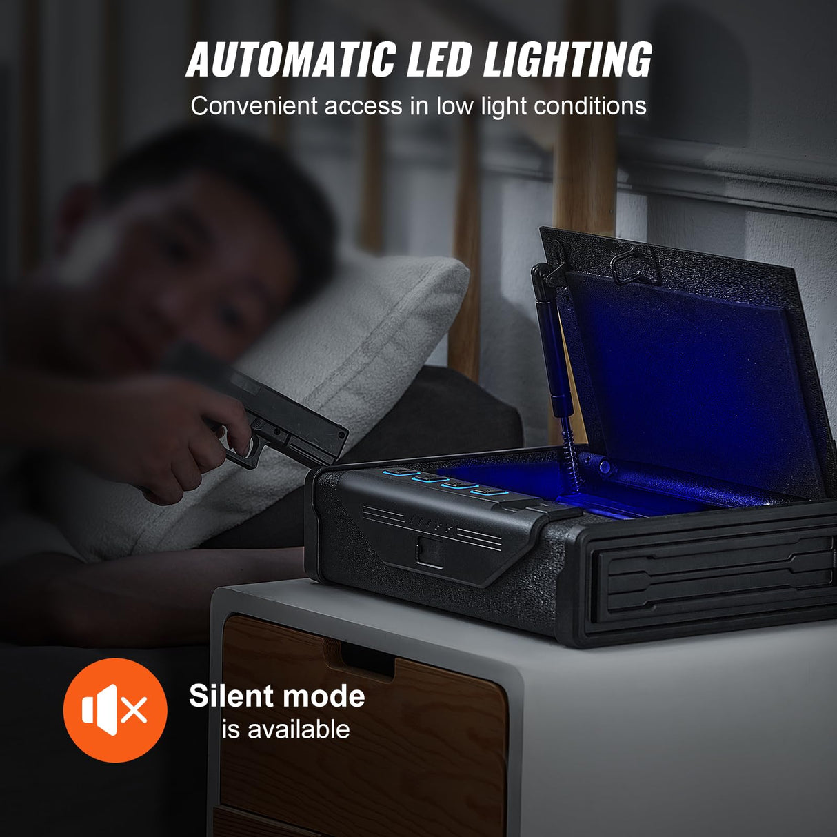 VEVOR Gun Safe for Pistols, Biometric Gun Safe with Three Quick Access Ways of Fingerprints, Passwords and Keys, Handgun Safe for 2 Pistols for Home, Bedside, Nightstand, Car VEVOR