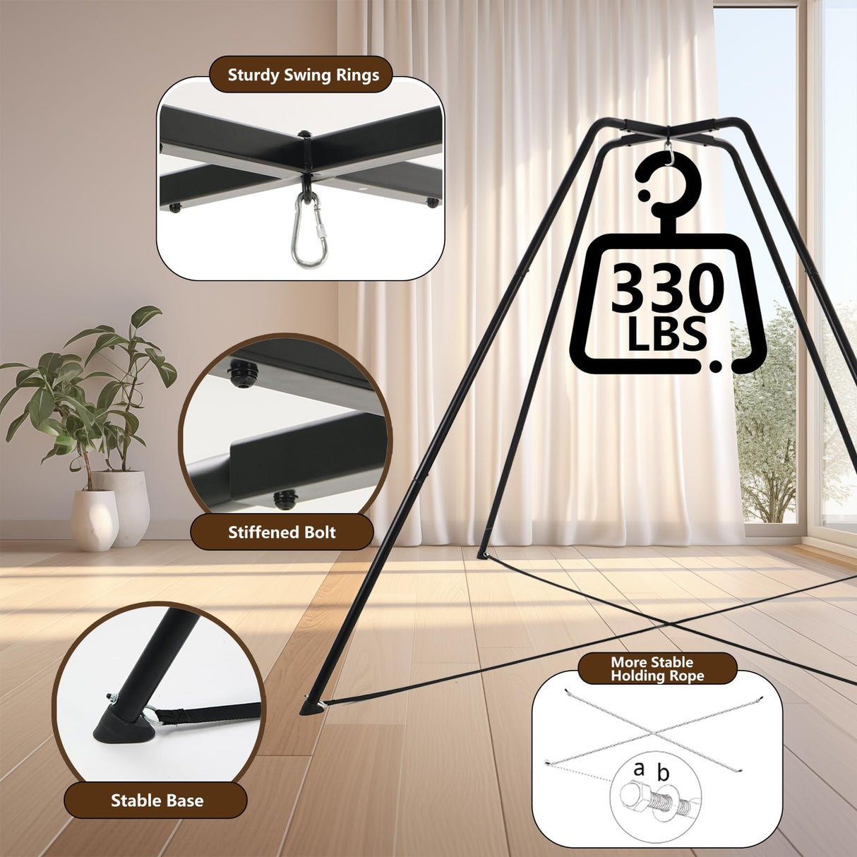 HOTJUMP Swing Stand for Kids, 330LBS Heavy Duty Metal Swing Frame for Backyard Indoor, Anti-Rust and All Weather Resistance, Saucer Swing NOT Included (BLACK) Hotjump