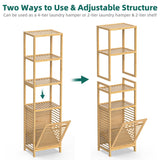 BAMBOOHOMIE Bamboo Tilt Out Laundry Hamper, 4-Tier Tilt Out Hamper for Laundry with Shelf & Removable Clothes Basket - Can Convert to 2-Tier Pull-Out Laundry Hamper & 2 Tier Freestanding Shelf, Beige BAMBOOHOMIE