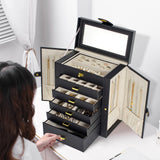 AKOZLIN Huge Jewelry Box Organizer Functional Lockable, Large Leather Jewelry Storage Case for Women Girls Ring Necklace Earring Bracelet Holder Organizer with Mirror AKOZLIN