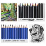 PRINA 81 Drawing Set Sketching Kit, Pro Sketch Stuff Art Supplies with Rainbow, Colored, Graphite, Watercolor, Metallic, Charcoal Pencils, Sketchbook, Coloring Book, Gift Case for Artists Adults Kids PRINA