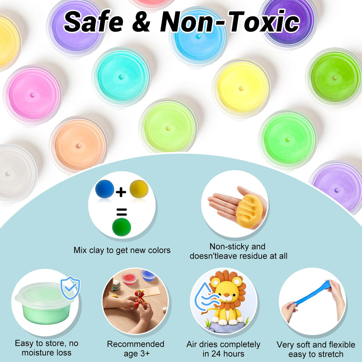 Drawdart Air Dry Clay- 36 Colors Modeling Clay Kit with 3 Sculpting Tools, Safe & Non-Toxic, Magic Foam Clay for Kids and Adults, DIY Molding Clay Gift for Boys and Girls Drawdart