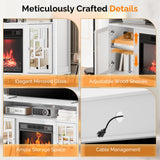 VINGLI Mirrored Fireplace TV Stand, Farmhouse Modern Entertainment Center with Electric Fireplace & Mirror Doors for TVs Up to 60 Inch (White) VINGLI