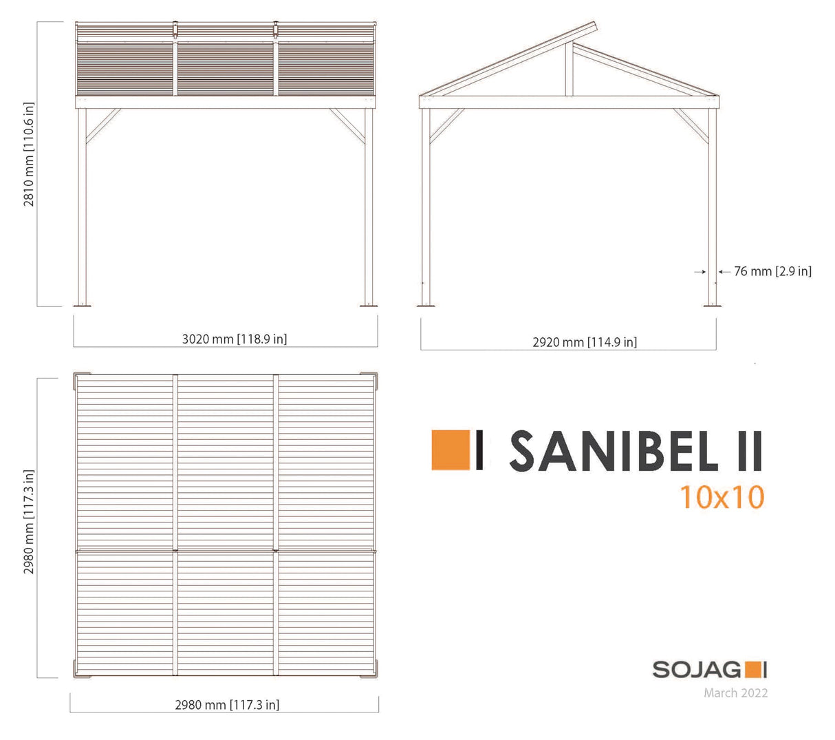 Sojag 10' x 10' Sanibel II Hardtop Gazebo Outdoor Weather-Resistant Aluminum Frame Sun Shelter with Mosquito Netting Light Grey Sojag