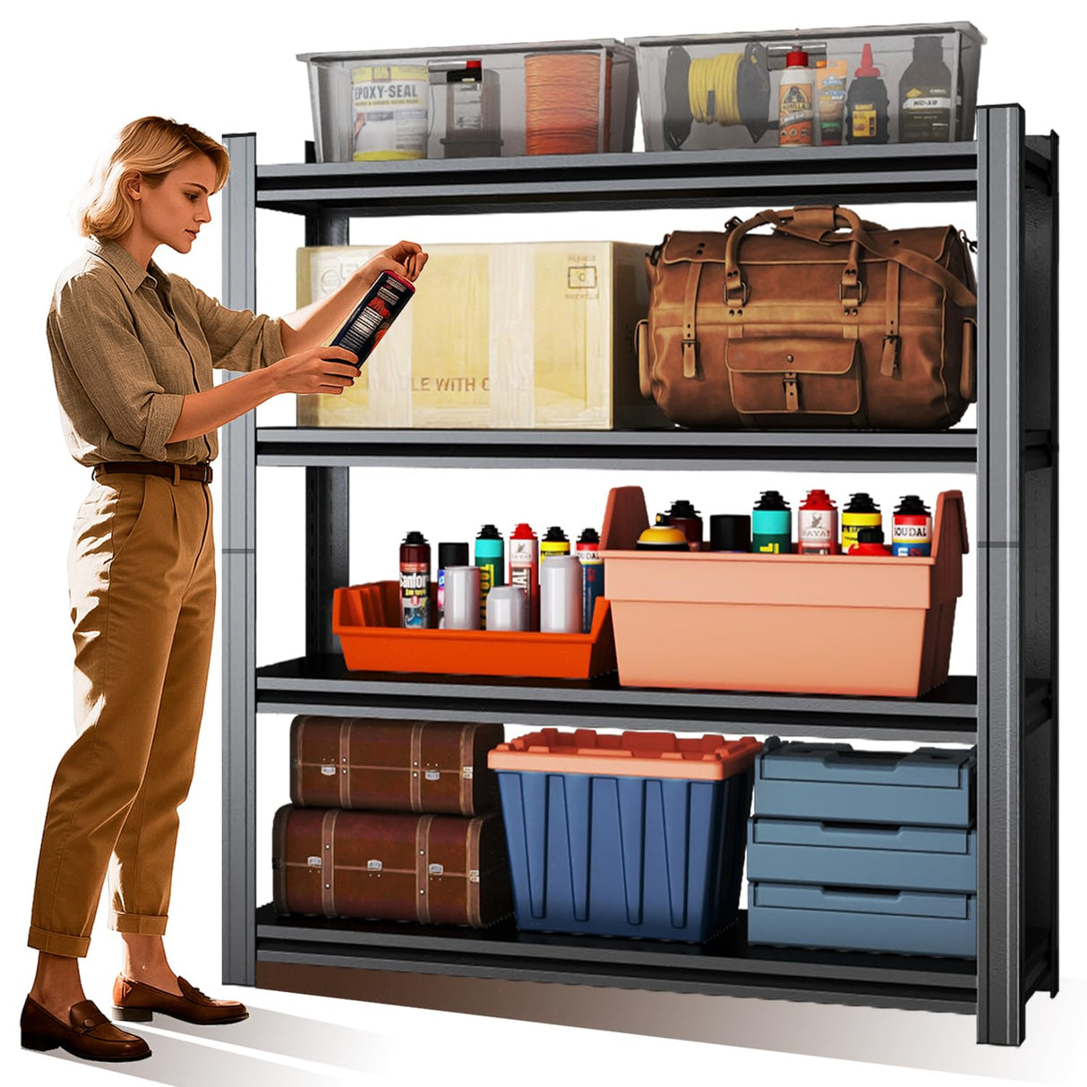 Leariso 63'H Garage Shelving,Adjustable Storage Shelf,Standing Shelves Unit - Heavy Duty Metal Storage Shelving,Easy Assemble Rack Units for Garage,Metal Shelves(4Tier-63'H, 39.4'W*17.7'D) Leariso