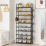 LUKYTOWER Tall Shoe Rack - 10 Tier Shoe Organizer with Metal Shelf, 5 Hooks, Pocket & Sturdy Stand for Closet Shoes LUKYTOWER