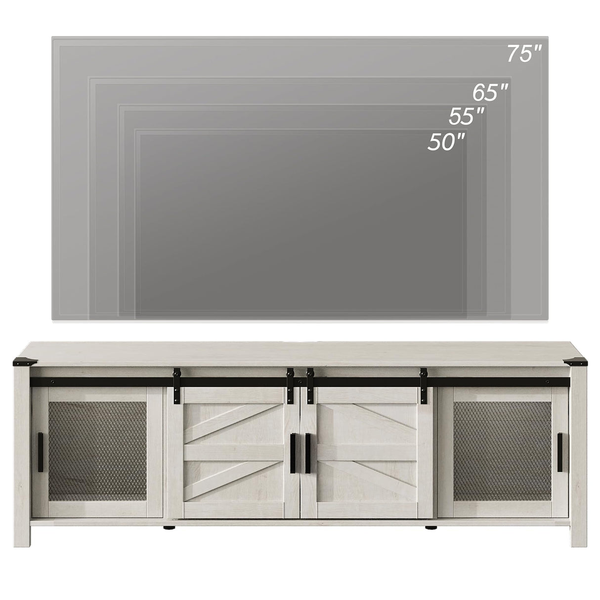WAMPAT Farmhouse TV Stand for ups to 75 inch TV, 70" Wood Sliding Barn Door Media TV Console Table with Storage shelf, Entertainment Center for Living Room Bedroom，Antique White WAMPAT