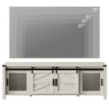 WAMPAT Farmhouse TV Stand for ups to 75 inch TV, 70" Wood Sliding Barn Door Media TV Console Table with Storage shelf, Entertainment Center for Living Room Bedroom，Antique White WAMPAT