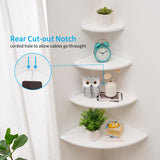 Corner Shelf, White Solid Oak Wood Floating Corner Shelf Wall Mount Round End Floating Speaker Shelf Display Shelf for Small Plant Photo Frame (White, 7in) Conamily