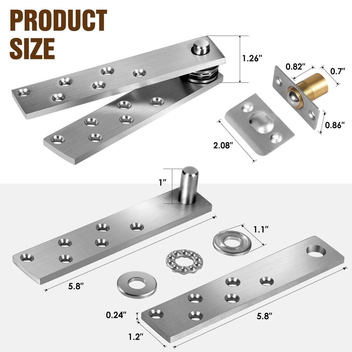 Door Pivot Hinges Heavy Duty Hinges for Max 300 lb Wood Doors & Hidden Door Bookcase & Secret Door,360 Degree Rotation Suemisi