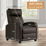 MKDLUFEI Recliner Chair, Adjustable PU Leather Single Sofa Chair, Recliners Chair with Upgraded Footrest for Adults, Small Recliner Chair for Small Spaces, Living Room, Bedroom, Brown MKDLUFEI