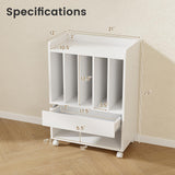 LOKO Record Player Table on Wheels, Turntable Stand with Pull-Out Drawer & Open Shelf, Rolling Storage Cabinet, Vinyl Record Display Rack Holds Up to 180 Albums, for Living Room Bedroom Study (White) LOKO