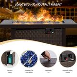 TANGJEAMER 5 Pieces Patio Furniture Set with 44" Fire Pit Table, Rattan Outdoor Sectional Conversation Sets, All Weather Outdoor Furniture Set with Cushions for Garden Lawn Balcony Porch Deck Blue TANGJEAMER