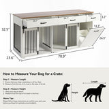 71" Furniture Dog Crate for 2 Dogs, Double Dog Furniture Crate, Furniture Dog Cage Indoor for Large Medium Small Dogs, Wood Dog Kennel with Tilt Out Cabinet, Drawers, Divider and Sliding Door, White LOUVIXA