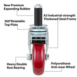 Finnhomy 4 Inch Prep Table Caster Wheels Set of 4 Heavy duty Expanding Stem Casters Fit 7/8", 1", 1-1/2" and 1-5/8" Tube Leg with Brake for Stainless Steel Furniture Legs, Worktable, Kitchen workbench Finnhomy